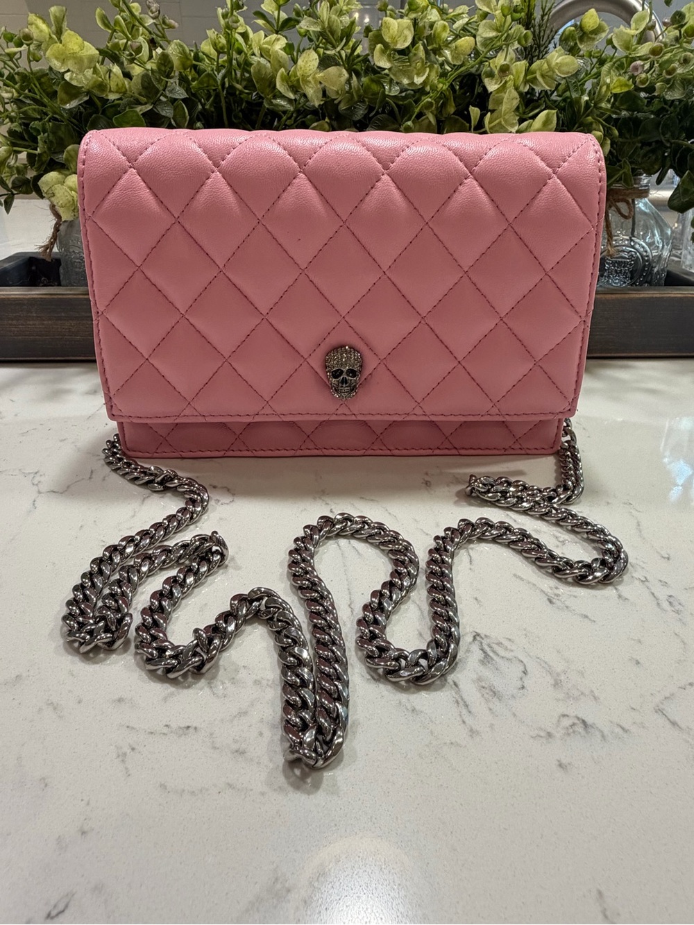 Alexander McQueen Quilted Pink Crossbody with Skull Hardware